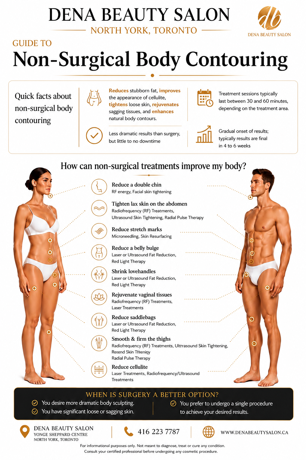 Personalized body contouring treatment areas at Dena Beauty Salon